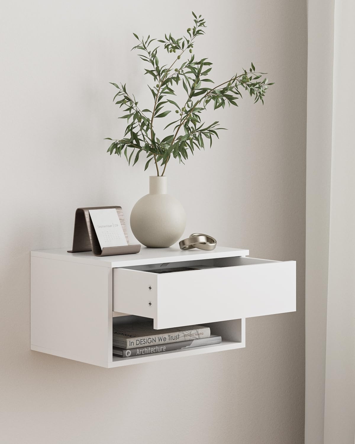 Aienvey Floating Nightstand, Small Modern Floating Nightstand with Drawer, Floating Shelves for Bedroom, Bathroom, White Aienvey