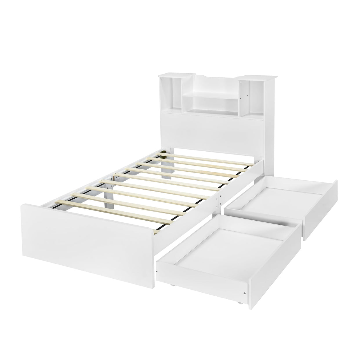 Harper & Bright Designs Twin Size Bed with Storage Headboard and Drawers, Solid Wood Twin Platform Bed Frame with 2 Drawers, 4 Shelves and LED Light, No Box Spring Needed - White Harper & Bright Designs