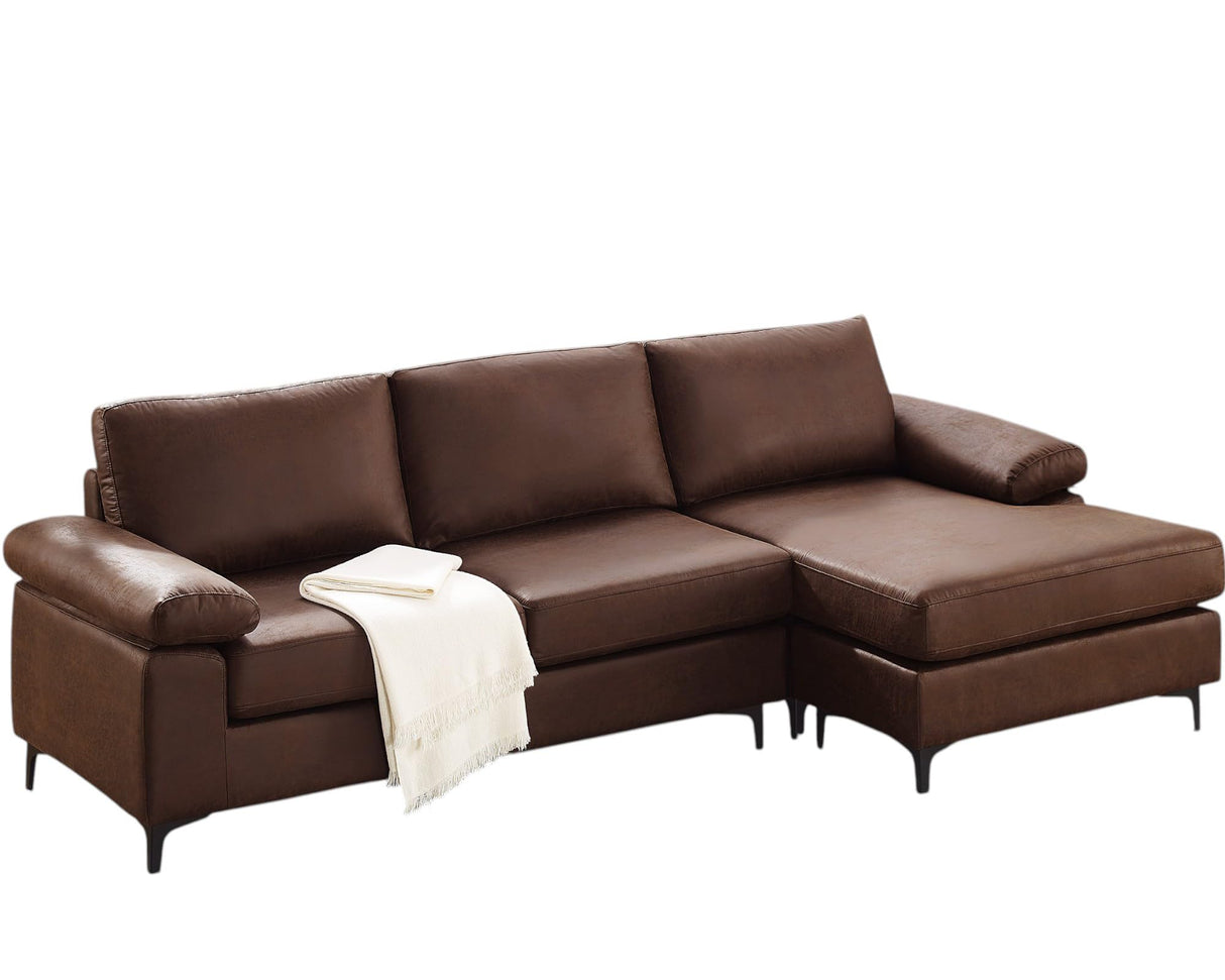 VANOMi 100" Sectional Couch for Living Room, Modern Faux Leather Modular Sectional Sofa 3-Seater Convertible Sofa with Chaise for Apartment, Right/Left-L-Shaped, Dark Brown VANOMi