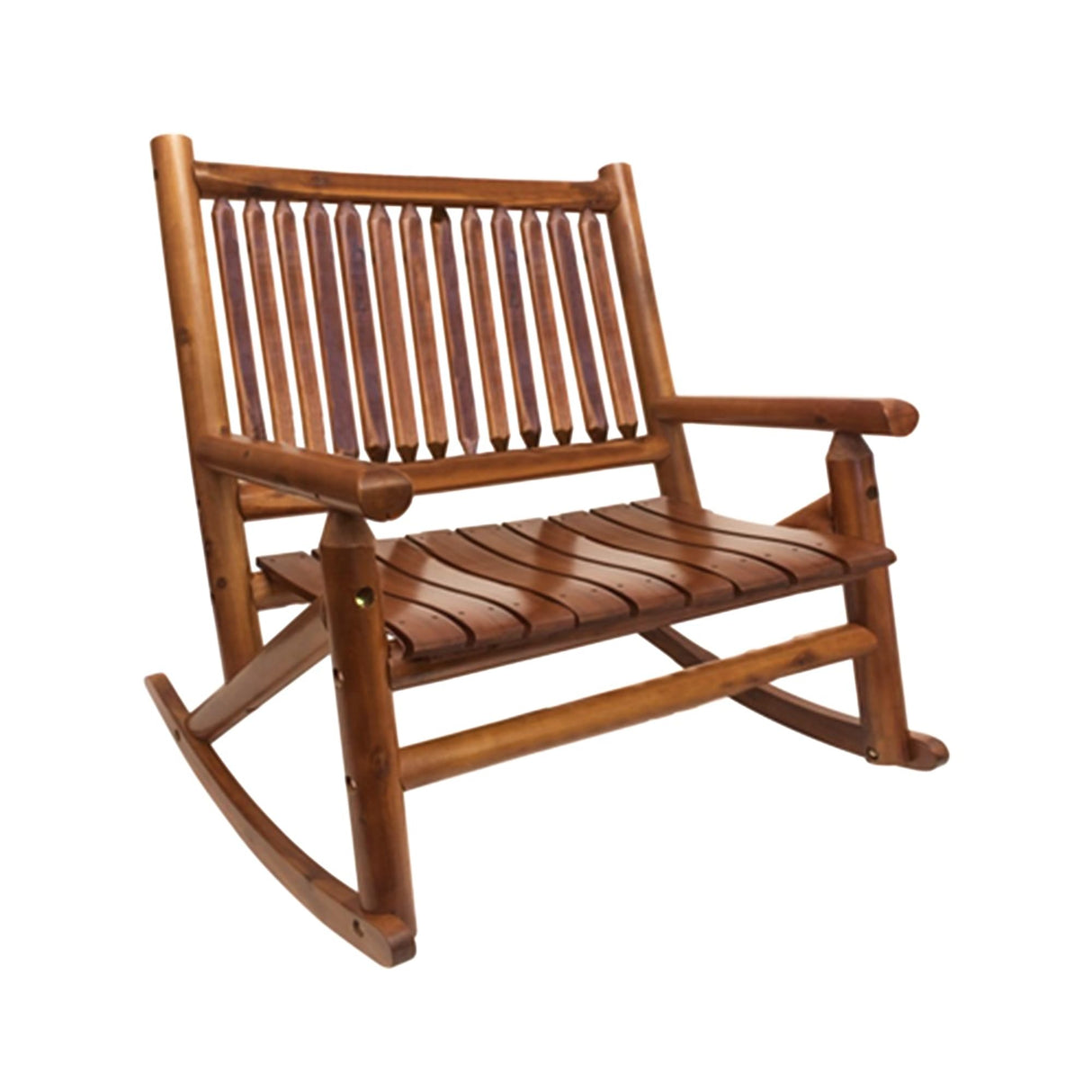 Leigh Country Double Porch Rocking Chair with Curved Seat Slats, Wide Seat, and Stained Finish for Lawn, Garden, and Patio Spaces, Honey Leigh Country