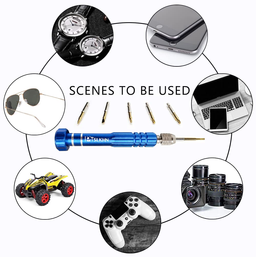 5-in-1 Multifunctional Small Screwdriver, PTSLKHN S2 Steel Magnetic Screwdriver Kit for Eyeglass, Sunglasses, Electronics, Cellphone, Jewelry and More PTSLKHN