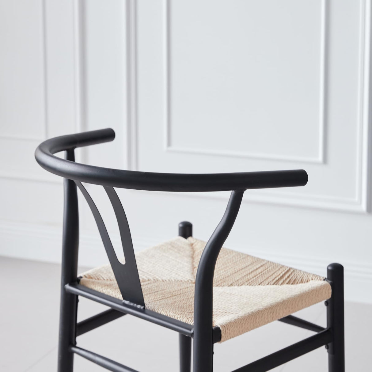 Lecafur HL Wishbone Dining Chairs Set of 6 Metal Mid Century Modern Weave Kitchen Chairs, Black Finish Lecafur HL