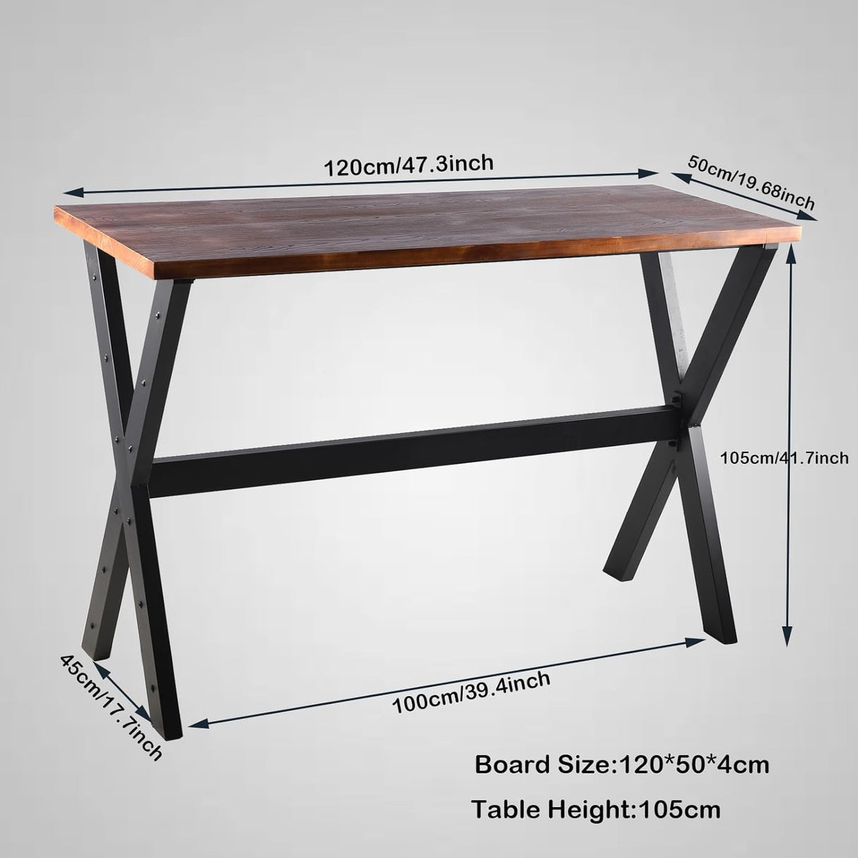 LOKKHAN 47.24" Rustic Brown Bar Table with Industrial Black Metal Frame - Perfect for Small Spaces LOKKHAN