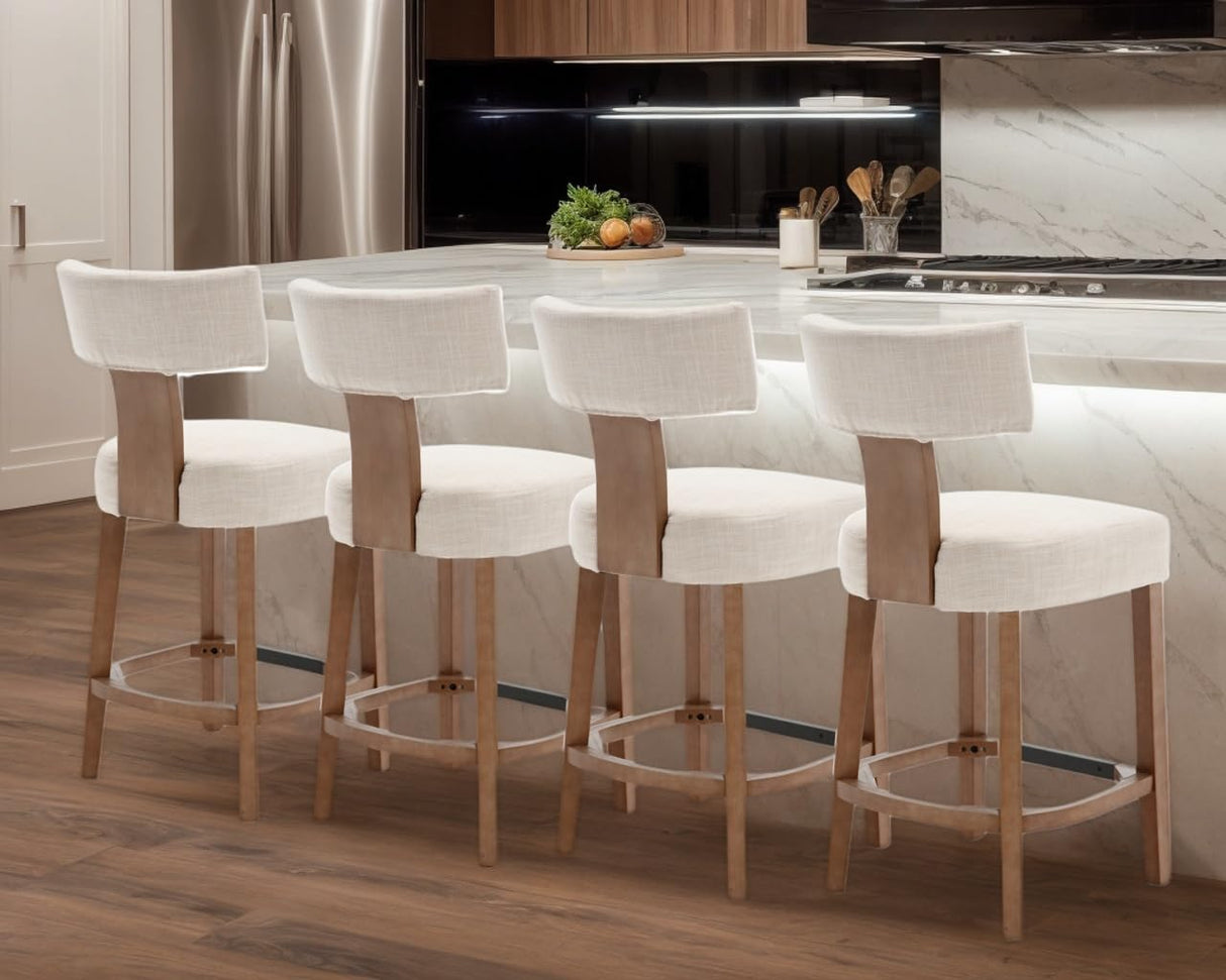 RIVOVA 26” Bar Stools Set of 4 Counter Height Bar Stool, Modern Kitchen Barstools with Back and Wood Legs, Farmhouse Upholstered Island Stools Countertop Bar Chairs, Beige RIVOVA