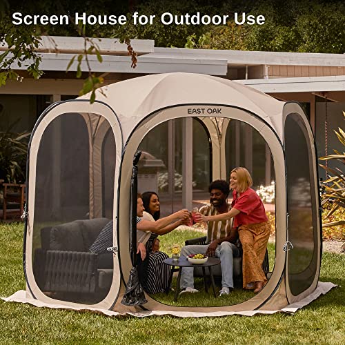 EAST OAK Screen House Tent Pop-Up, Portable Screen Room Canopy Instant Screen Tent 10 x 10 FT with Carry Bag for Patio, Backyard, Deck & Outdoor Activities, Beige EAST OAK