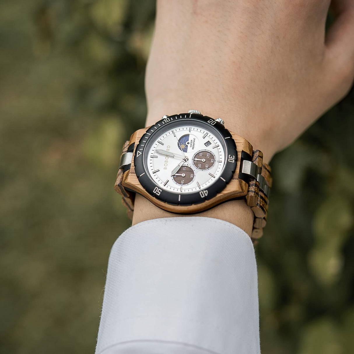 BOBO BIRD Mens Quartz Wooden Watches Stainless Steel Red Sandalwood Alloy Wood Watch for Male Classic Function Wristwatch Chronograph Luminous Hands (Custom) BOBO BIRD