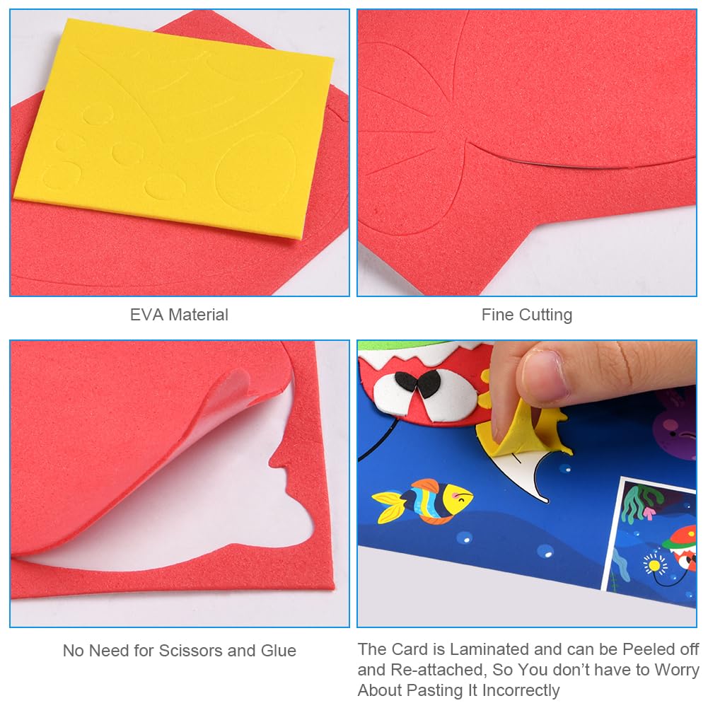 OSDUE EVA Foam Art Crafts Gift Kit, 12 Pieces 3D EVA Foam Sticker Puzzle Game, DIY Cartoon Animal Painting Stickers for Kids Ages 4+ Toddler, Preschool Learning Toy for Easter Birthday Party Favor OSDUE