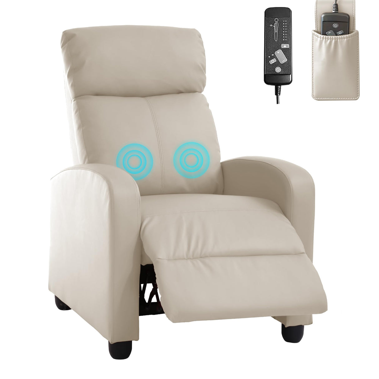 MKDLUFEI Adult Recliner Chair PU Leather Massage Recliner Sofa with Lumbar Support, Push Back, Armrests, Footrest, Adjustable Home Theater Seating for Living Room Home Theater (Black) (Beige) MKDLUFEI