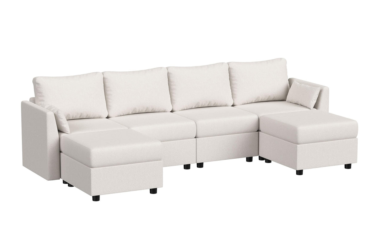 Huatean Home Modular Sectional Sofa, 6 Seat Modular Couch with Storage, Memory Foam, Convertible Sectional Couches for Living Room, U Shaped Comfy Modular Sofa with Chaise, Cream Huatean Home