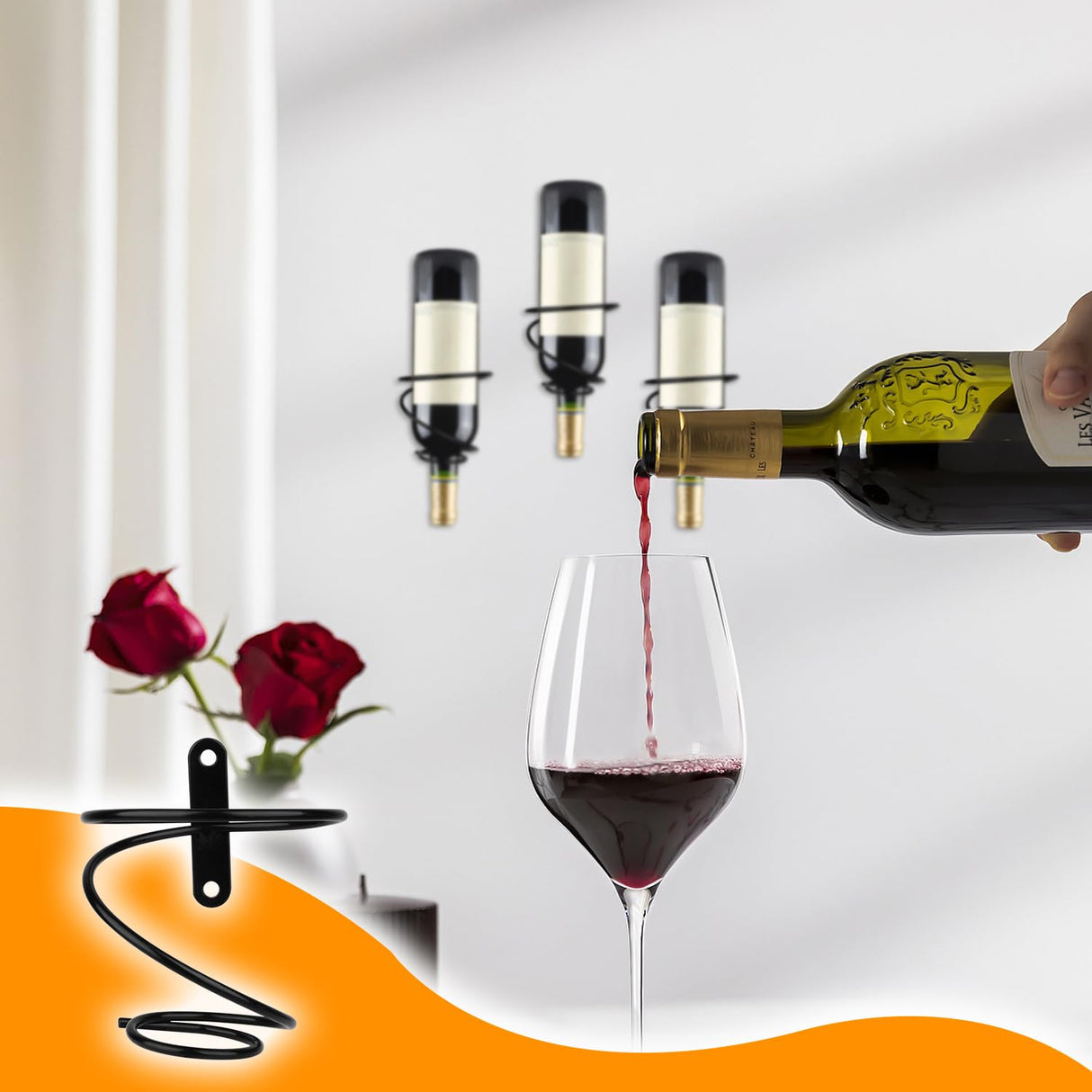 Yimerlen 6 Pcs Spiral Wine Wall Holder, Wall Mounted Wine Rack, Metal Wine Bottle Display Holder for Wine Storage Wall Wine Theme Decor (Downward Style) Black Yimerlen