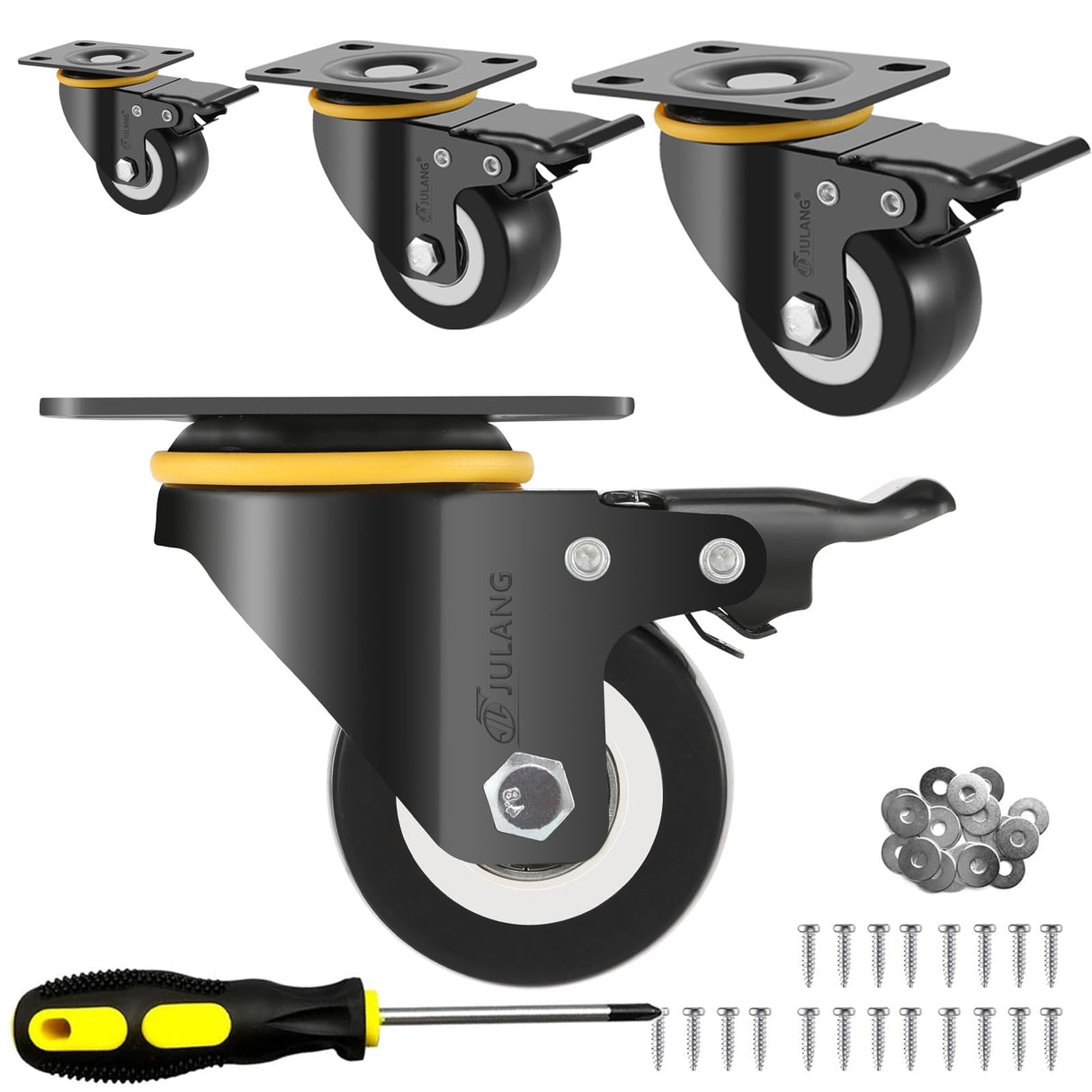 JULANG 2 Inch Locking Caster Wheels Set of 4 Heavy Duty, Thickened and Improved Swivel Plate Castors for Furniture, Carts, Garden Potting Tables, Workbenches DIY Julang