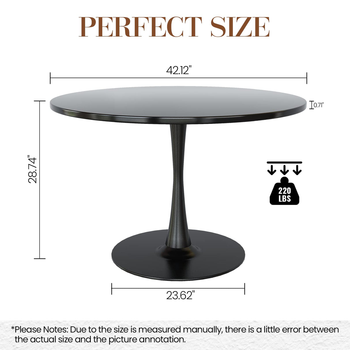 DKLGG Black 42.1" Round Tulip Dining Table for 4-6 People – Modern Mid-Century Kitchen & Coffee Table DKLGG