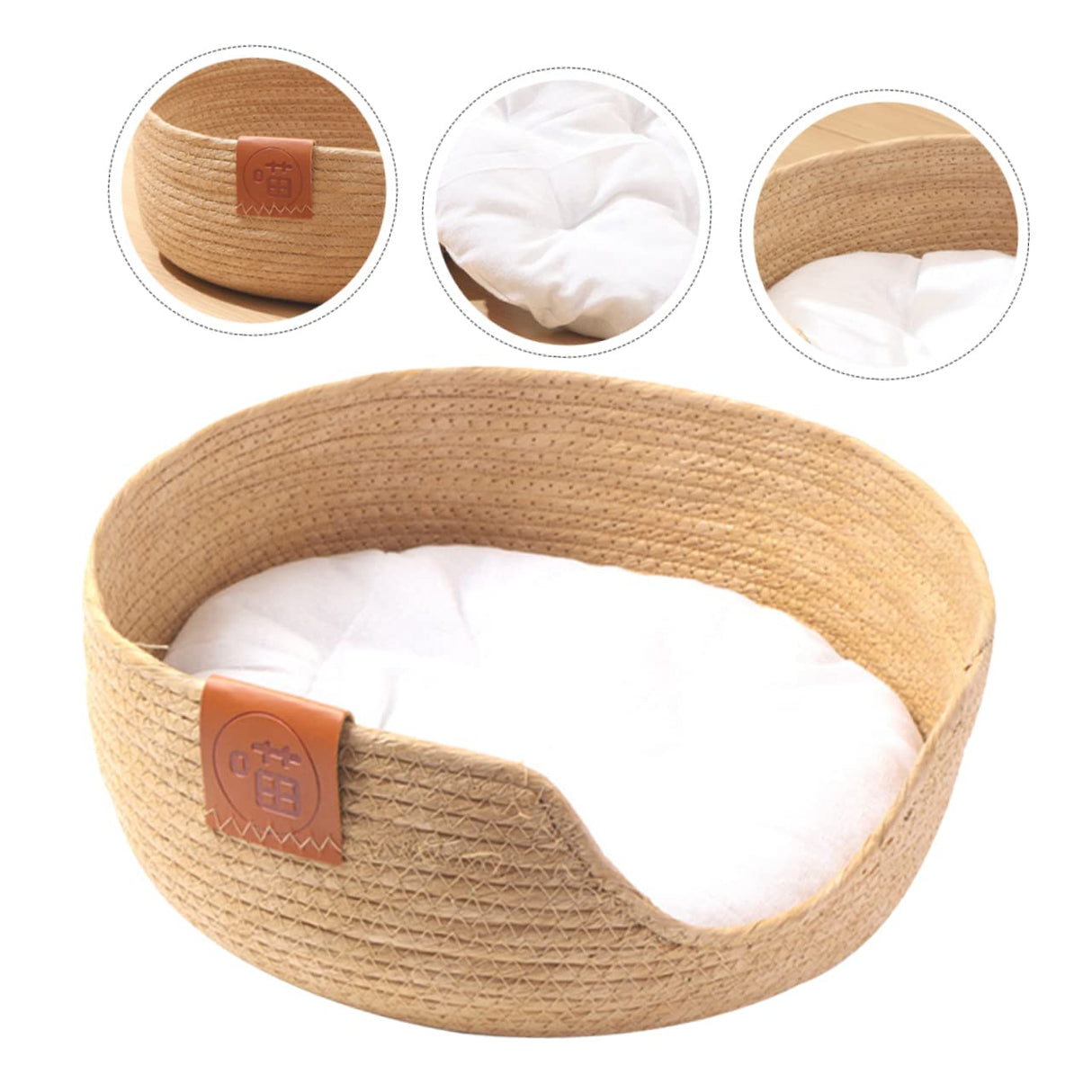 PATKAW Straw Nest Cat Bed Washable Pet Beds for Small Dogs Summer Dog Bed Puppy Beds Cat Basket Bed Cat Sleeping Supply Weaving Pet Bed Pet Sleeping Bed Cool Cattail Grass Indoor Cat PATKAW