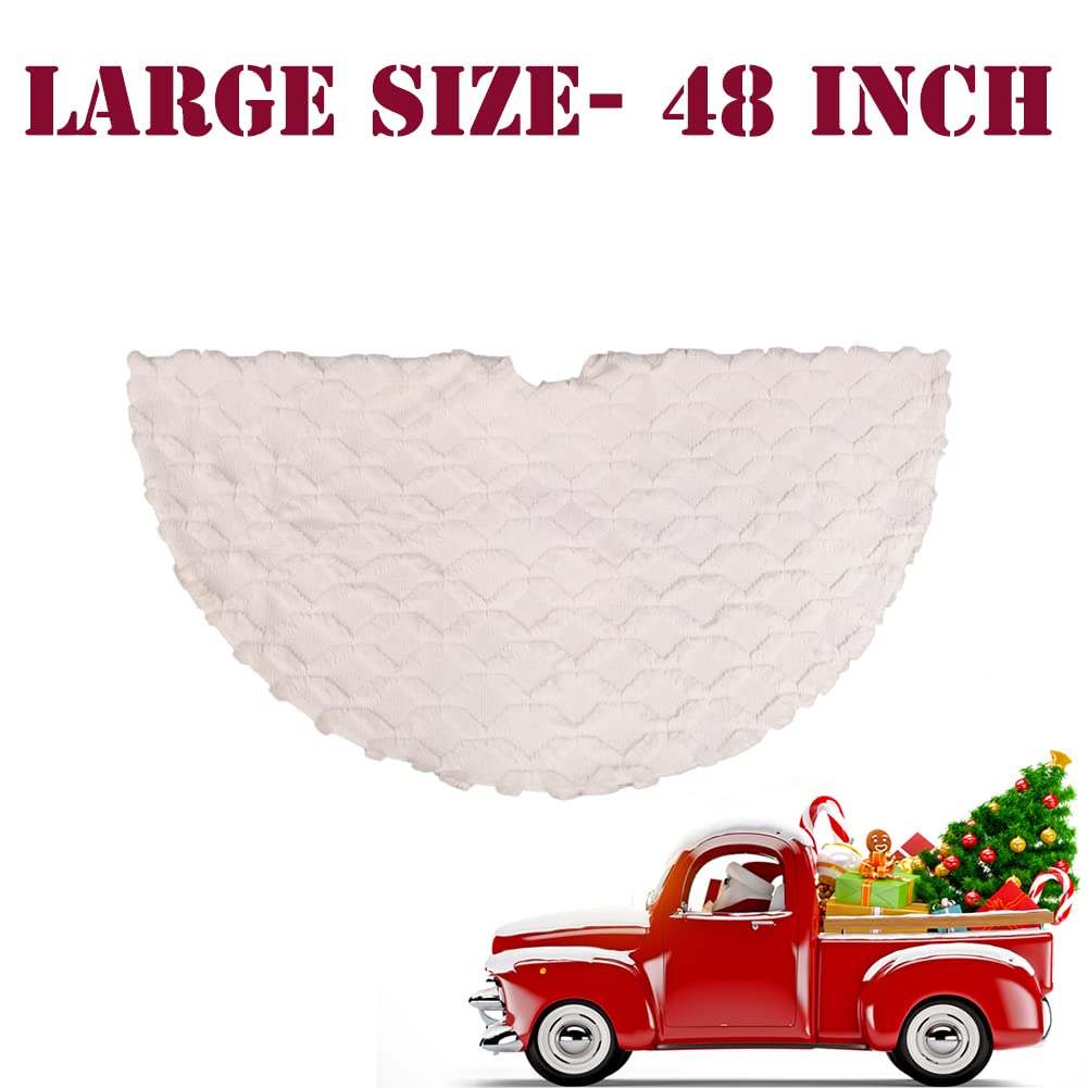 AISENO 48 Inch Christmas Tree Skirt Faux Fur with Cable Knit Knitted Thick Decoration for Merry Christmas Decorations AISENO