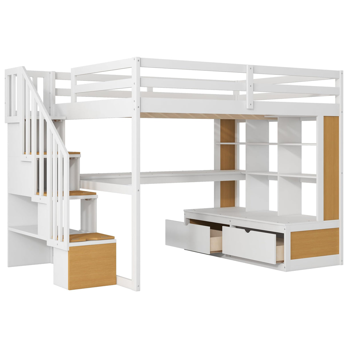 Harper & Bright Designs Natural Full Loft Bed with Desk, Stairs, and Storage Solutions for Kids and Teens Harper & Bright Designs