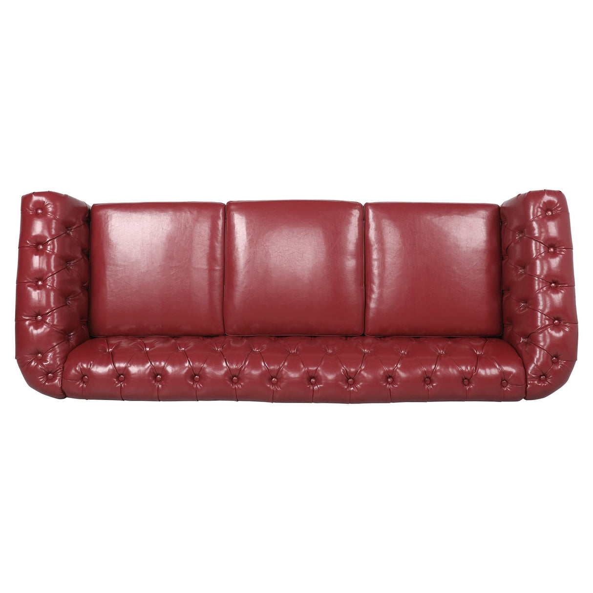 PHOYAL 3 Seater Sofa, Faux Leather Chesterfield Sofa Modern Tufted Couch 3 Seater Large Sofa with Scroll Arms and Nailhead for Living Room, Claret PHOYAL