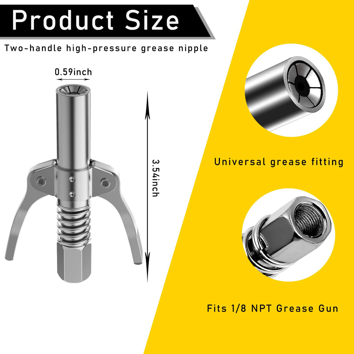 Ziciner Grease Gun Coupler, Double Handles Quick Lock Release Grease Gun Tip with 6 Thickened Jaws, 12000 PSI High Pressure Grease Fittings Compatible with All Grease Guns (1 PC) Ziciner