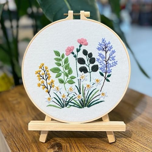 COCOMOX 5 Sets Floral Embroidery Practice Kits, Flower Pattern Embroidery Kit for Beginners Adults, Hand Embroidery Kit, Easy to Follow Instruction and Video
