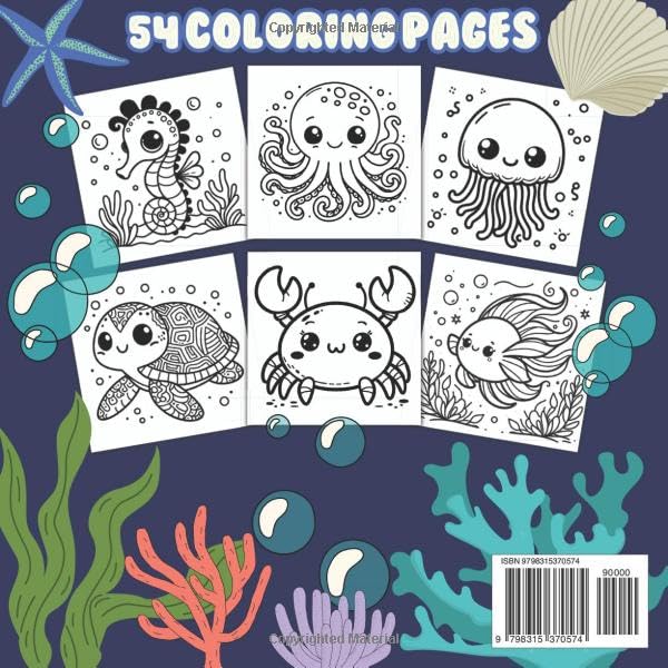 Ocean Scene Coloring Book: Bold and Easy Sea Life Fun for Kids: Over 50 Cute Ocean Animals to Color — One Image Per Page, Simple and Relaxing Sea Creature Designs for Children and Beginners WoodArtSupply