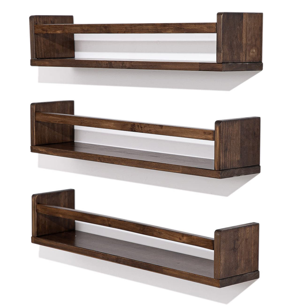 AZSKY Nursery Book Shelves 24 in Set of 3 Walnut Floating Bookshelf for Kids Room Wall Mounted Floating Shelves Solid Nursery Bookshelf Perfect Decor for Kitchen Bedroom Living Room AZSKY