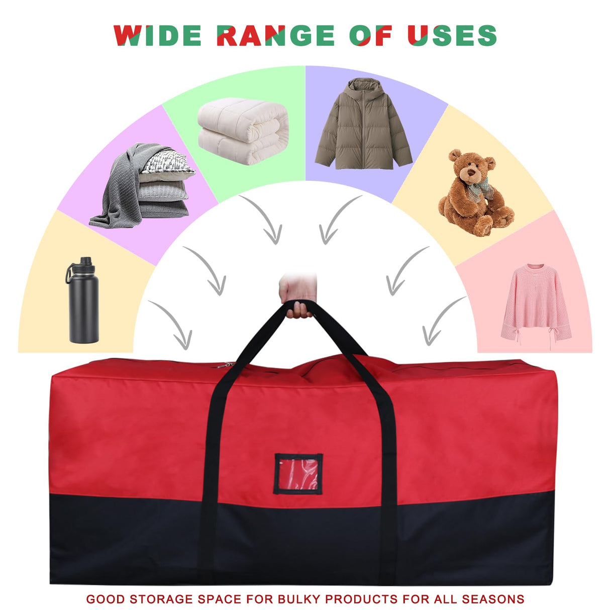 BSTGE Christmas Tree Storage Bag, 600D Oxford Extra Large Moving Bags, Fits Up to 7.5 Ft Artificial Trees, Heavy-Duty Waterproof Christmas Decorations Storage Bags with Handles, Zippers & Card Slot Bstge