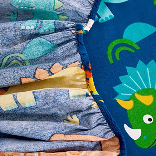 Wake In Cloud - Dinosaur Bed Sheets for Boys, 100% Cotton, 4-Piece Sheet Set Kids, Cute Colorful Cartoon Animal Leaf Tree Pattern Printed Bedding, Deep Pocket, Navy, Full Size Wake In Cloud