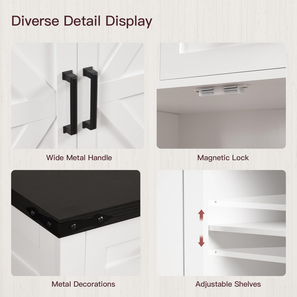 usikey 55”W Buffet Cabinet with 3 Large Drawers & 2 Adjustable Shelves, Farmhouse Sideboard Cabinet, Farmhouse Credenza, Coffee Bar for Dinging Room, Living Room, White usikey