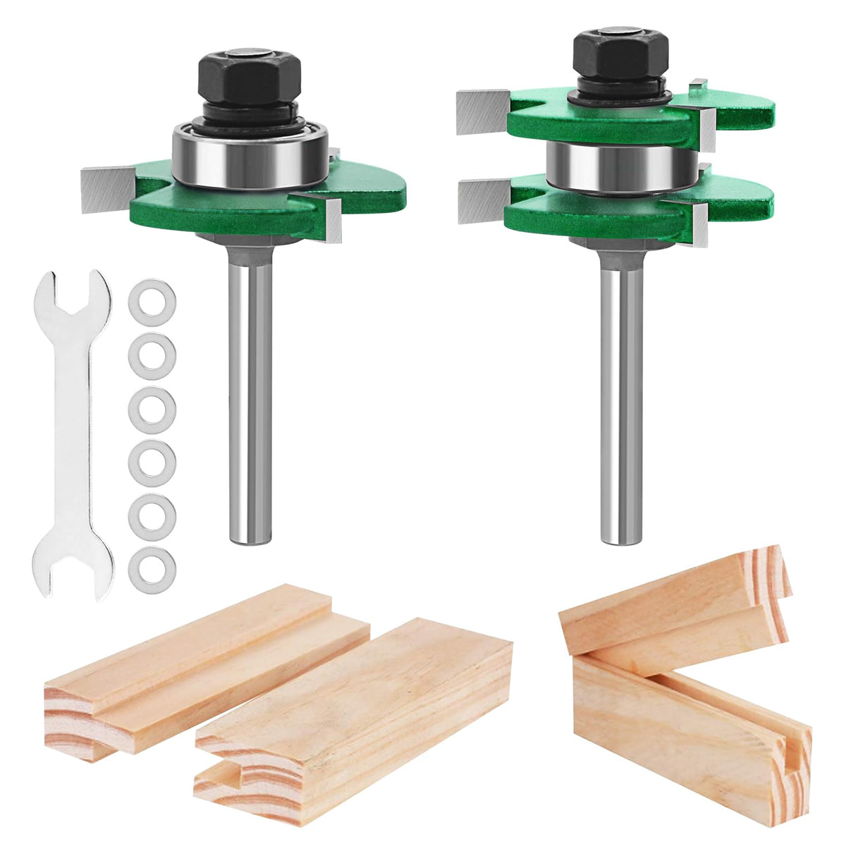 TOTOWOOD Pro Tongue and Groove Router Bit Set of 2 Pieces 1/4 Inch Shank Router Bit Set 3 Teeth Adjustable T Shape Wood Milling Cutter (Tongue and Groove Router Bit 1/4 Shank) Totowood
