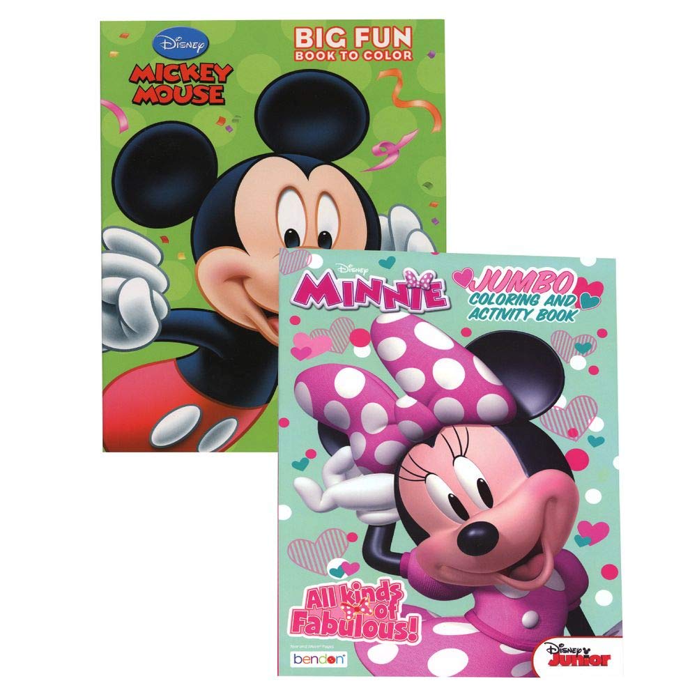 Mickey and Minnie Jumbo Coloring and Activity Book Character Patterned Tool for Brain Stimulation 80-Page Creativity-Focused Gadget Quality Travel and Educational Kids Art Material (2 Items) Bendon