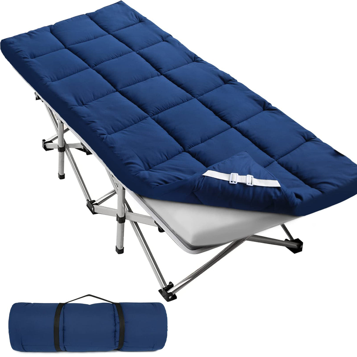 Cot Mattress Topper (Improved Thickness), Quilted Cot Pads for Camping, Soft Comfortable Sleeping Cot Mattress Pad Only, Camping Mattress Pad 75"x30" for Camp Cot/Rv Bunk/Narrow Twin Beds, Navy SPRINGSPIRIT