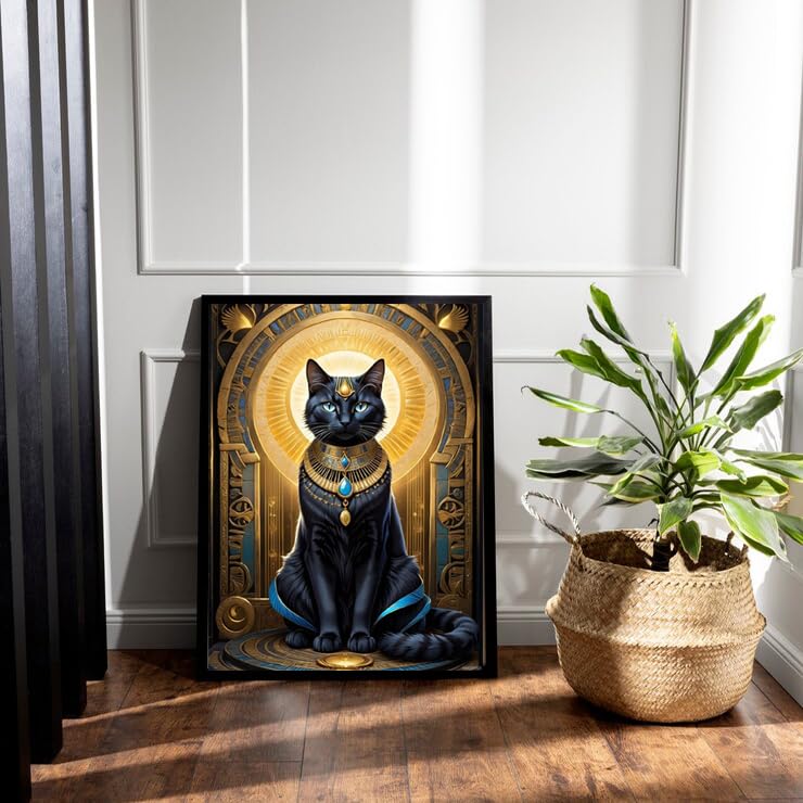 HMDIIMGE Lovely Egyptian Bastet Cat God Diamond Painting Kits for Adults, Egyptian Cat God 5D DIY Diamond Art Kits Full Drill Diamond Dots for Gift Wall Decor and Relaxation Gem Arts 12x16 Inch HMDIIMGE