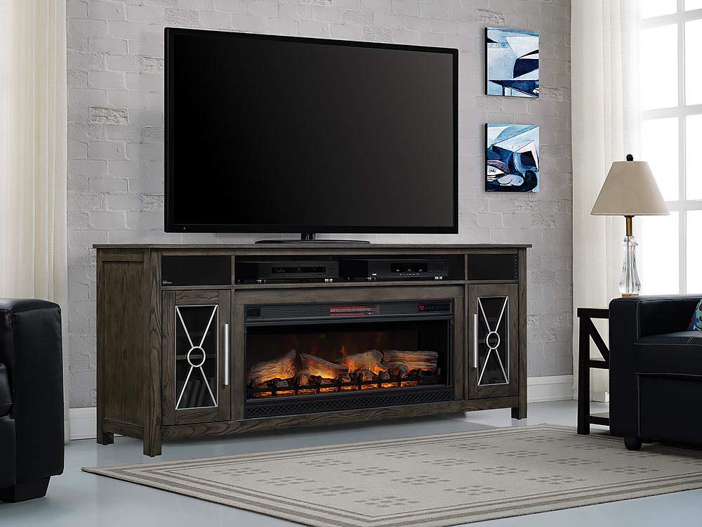 ClassicFlame Heathrow 76" Infrared Electric Fireplace Entertainment Center & 42" Firebox - Tifton Oak, 42MMS6342-O131 & 42II042FGT ClassicFlame