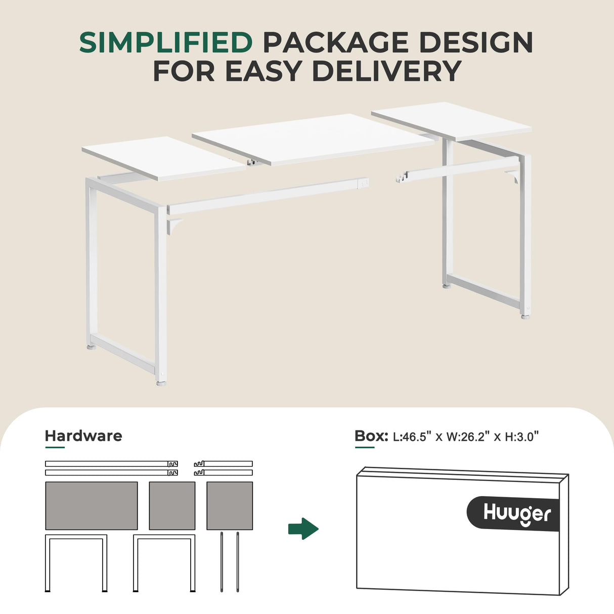 Huuger Computer Desk, 63 Inch Office Desk, Gaming Desk with Storage, Writing Desk Work Desk for Home Office, Study, Modern Simple Desk, Large Legroom, Metal Frame, White Huuger