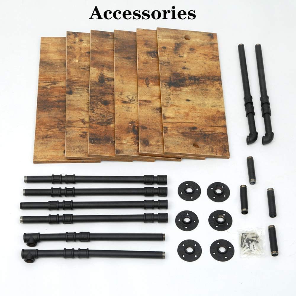 ZIOTHUM 6-Tier Industrial Pipe Shelves Shelf Shelving Rustic Wood Metal Wrought Iron Ladder Bookcase Bookshelf Wall Mounted Mount DIY Loft Vintage Floating Hanging Storage Display (23.6x9.8x78.7”) ZIOTHUM