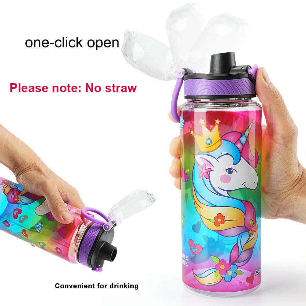 Cute Water Bottle for School Kids Girls, BPA FREE Tritan & Leak Proof & Easy Clean & Carry Handle, 23oz/ 680ml - Unicorn Home Tune