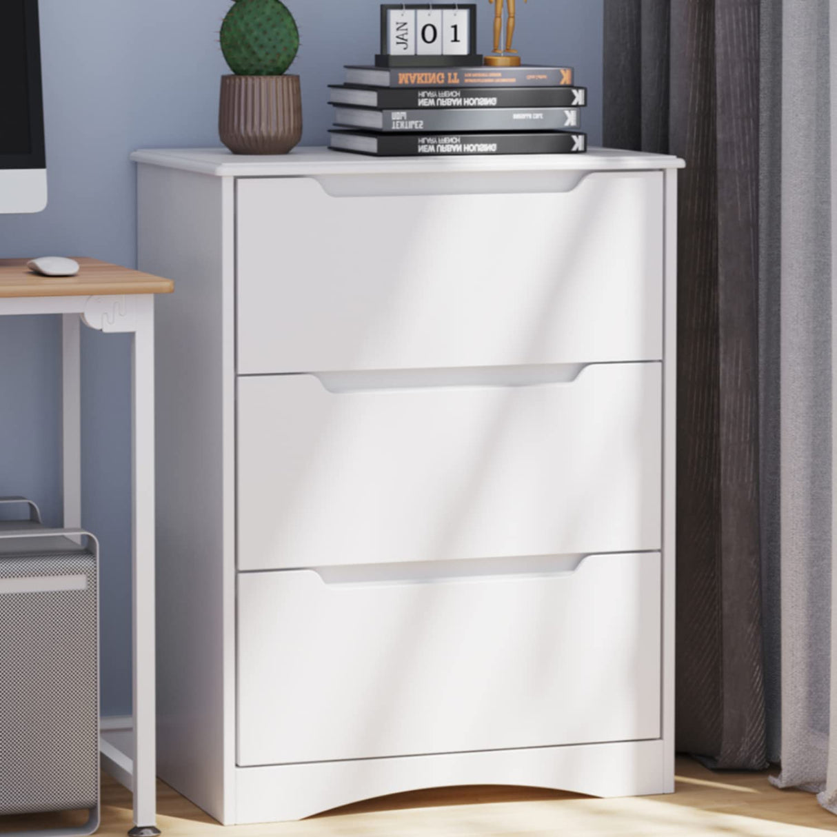 Gizoon 3 Drawers Chest, Bedroom Drawer Dresser with Large Storage Capacity, Embedded Handle, and Sturdy Anti-Tripping Device, Modern Design Cabinet for Hallway, Office, Living Room (White) Gizoon