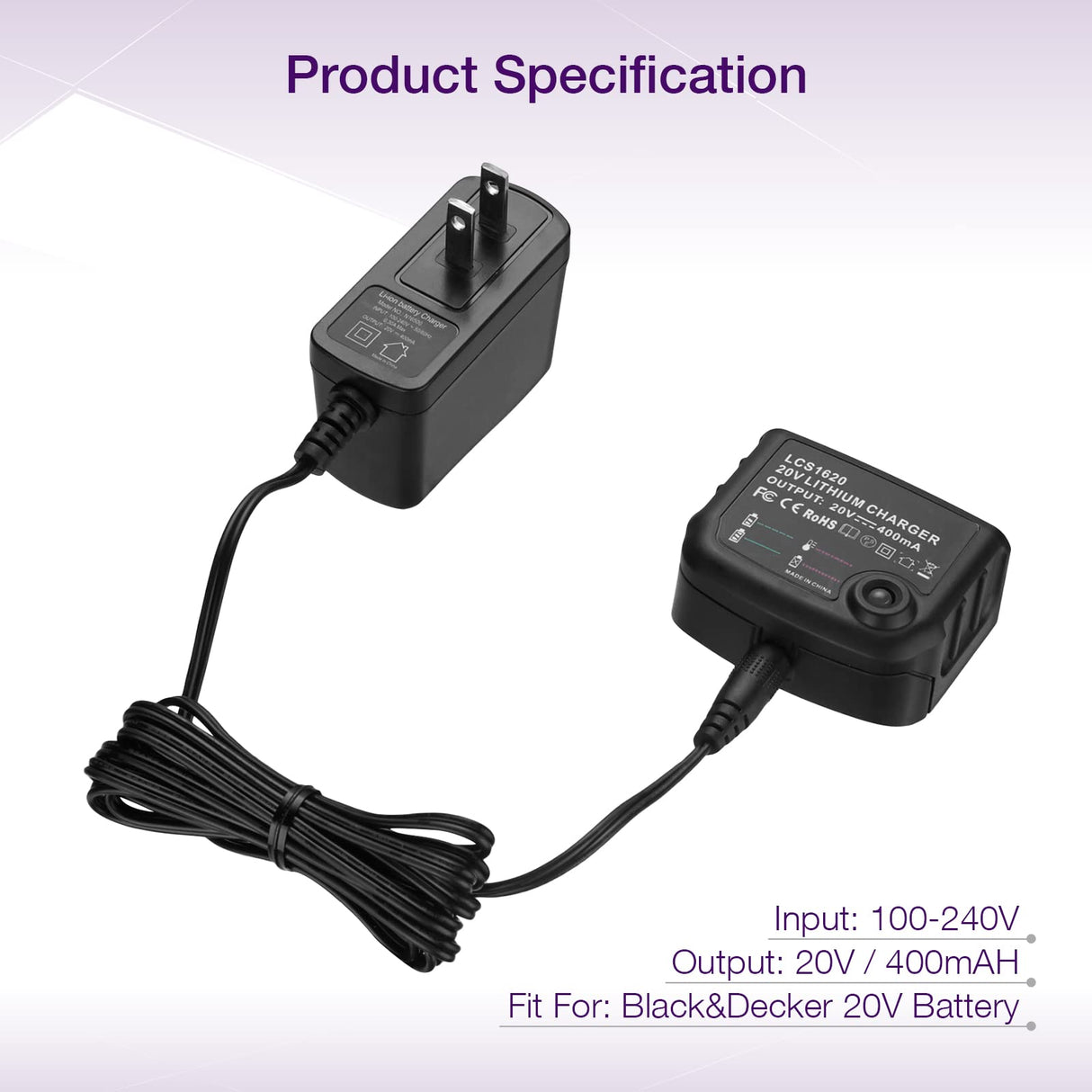 LCS1620 Replacement Charger 20V Lithium Battery Charger for Black&Decker 16V-20V Lithium Ion Battery LBXR20 LBXR20-OPE LB20 LBX20 LBX4020 LB2X4020 LBXR2020-OPE BL1514 LBXR16 UTRBATT