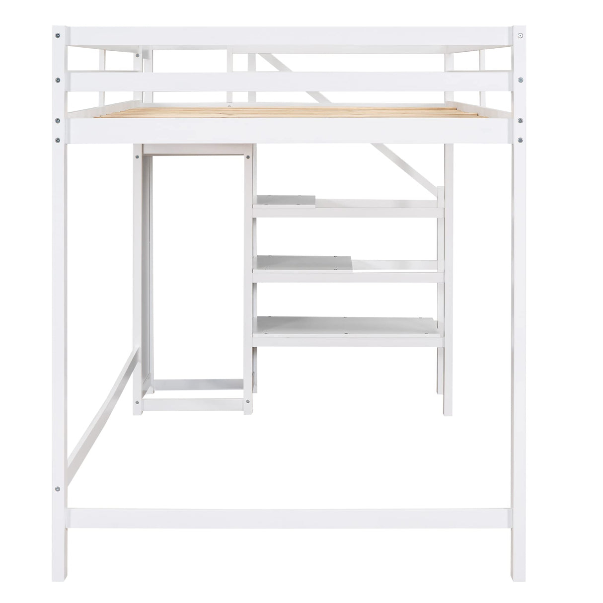 Harper & Bright Designs White Full Loft Bed with Storage Staircase and Wardrobe for Kids Harper & Bright Designs