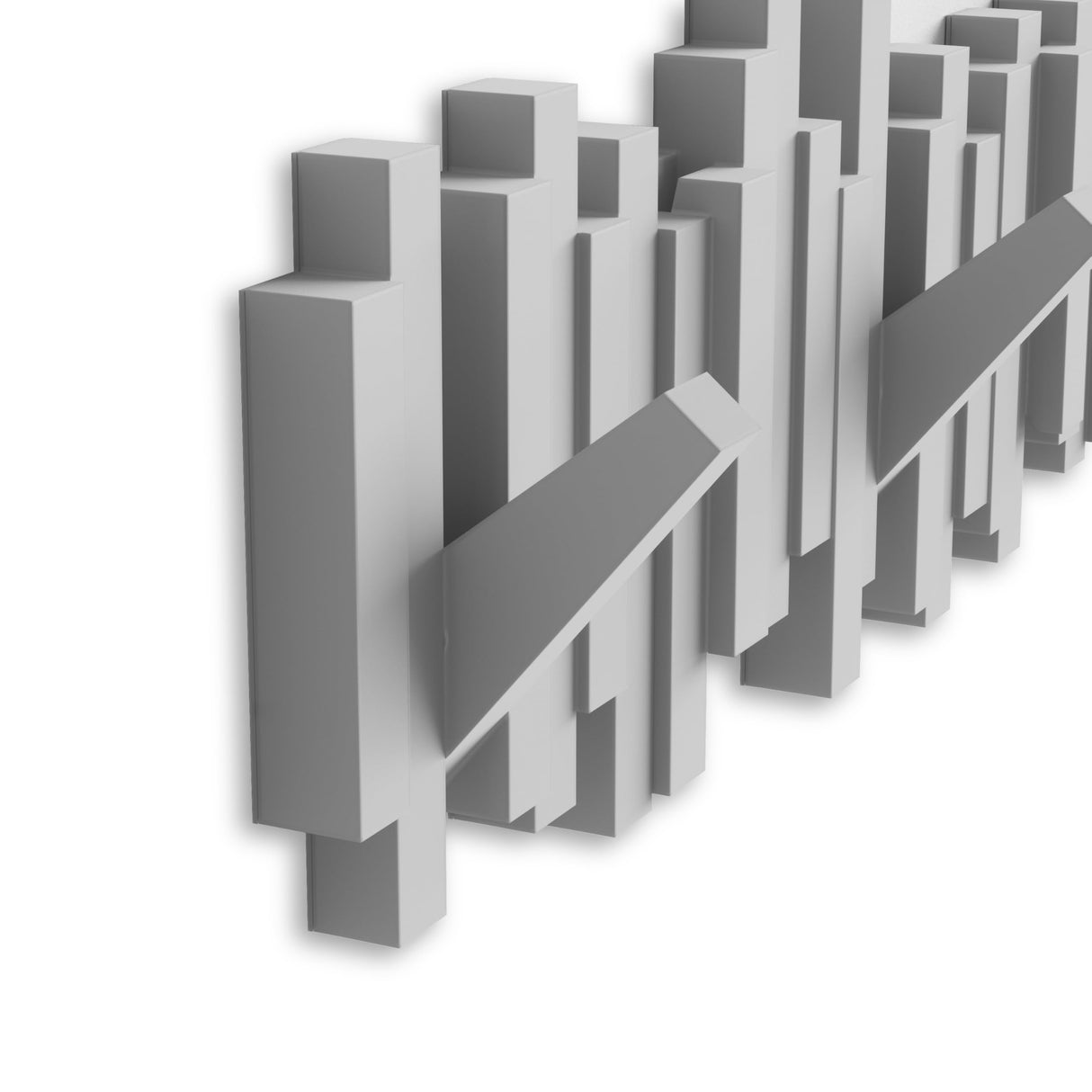 Umbra Sticks Wall-Mounted Coat Rack Rail Hook with 5 Retractable Pegs – Modern, Space-Saving Storage Organizer, Grey Umbra