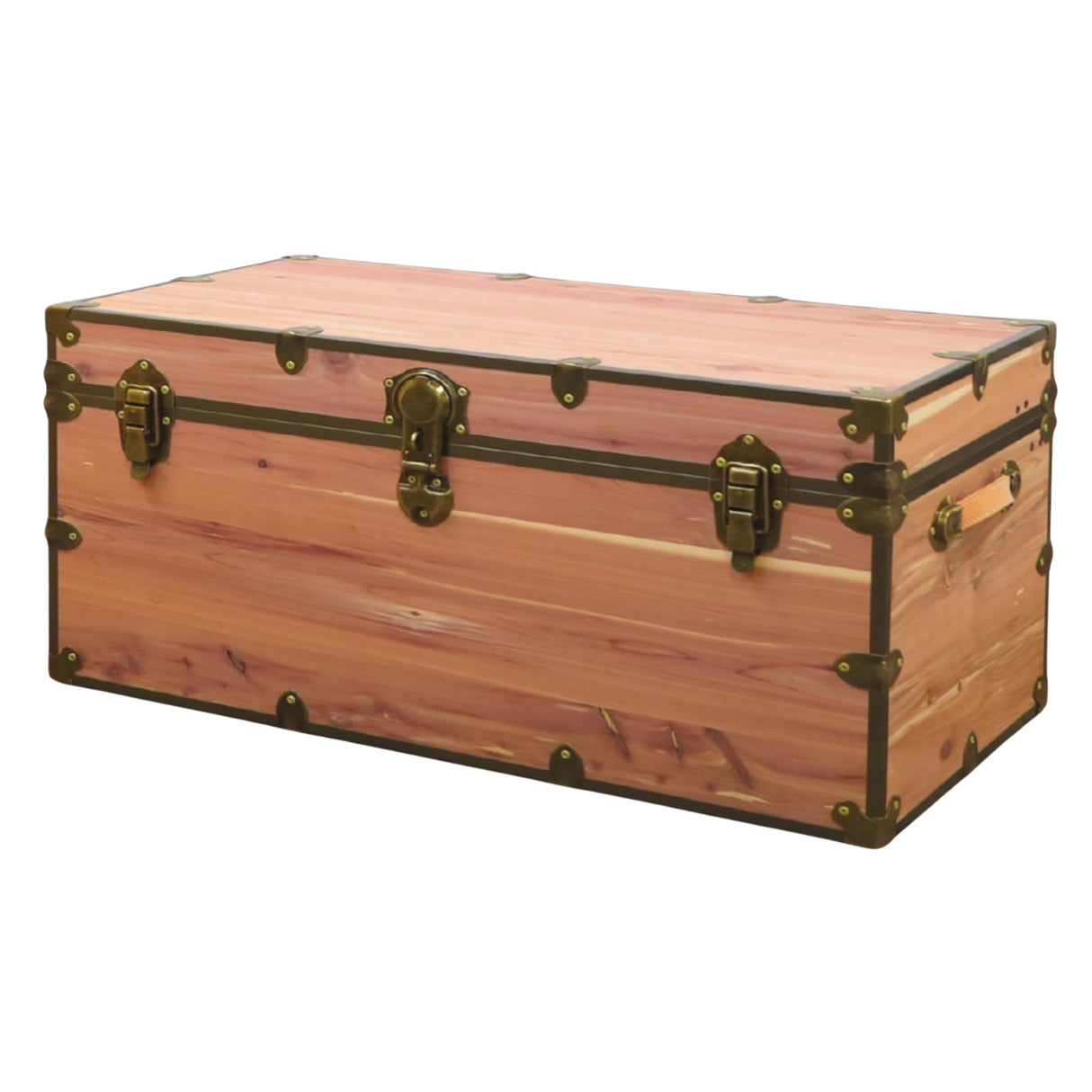 Rhino Trunk & Case Knotty Cedar Chest with Antique Brass Hardware – 32"x18"x14" Large Storage Box, Coffee Table, End of Bed Trunk or Entryway Storage Bench Furniture – USA-Made, Heirloom Aesthetic Rhino Trunk & Case