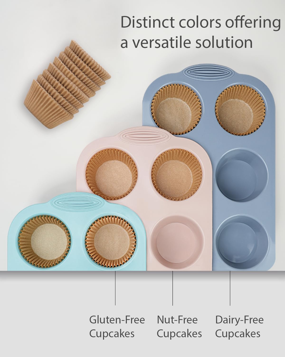 Bake Choice Silicon Muffin Pan-3-pack includes 100 Natural Cupcake Liners, 6-cavity Regular Size, BPA Free, Egg Bite & Muffin Molds for Baking Bake Choice