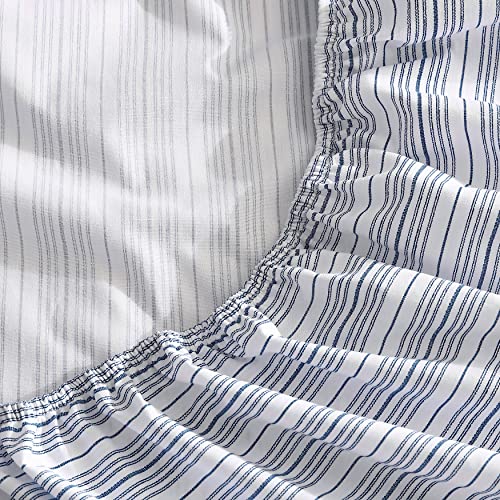 Nautica - Full Fitted Sheet, Cotton Percale Bedding, Casual Home Decor (Beaux Stripe Blue, Full) Nautica