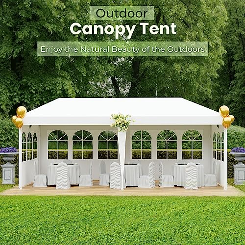 10x20 Outdoor Gazebo Wedding Party Tent Canopy Tent with 4 Removable Sidewalls,White FDW