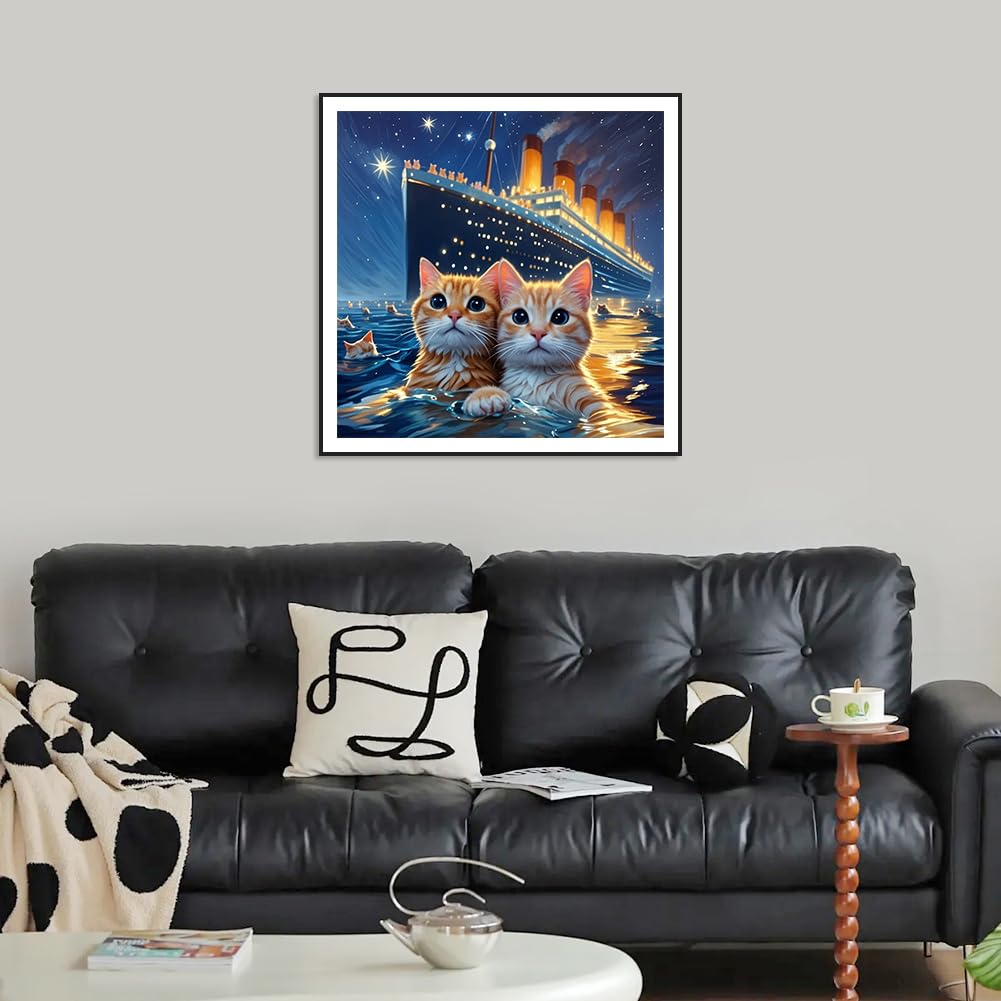 SJUTOUCI Cat Diamond Painting Kits for Adults, Diamond Art Kits for Beginners, DIY 5D Full Drill Diamond Dots Gem Craft Art Home Wall Decor 12x12 inch, Animals SJUTOUCI