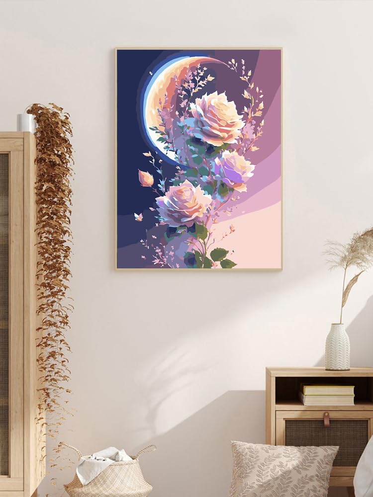 ZRIZQ Paint by Numbers for Adults Beginners,Moon Flower Adult Paint by Number Kits on Canvas,Paint by Numbers for Home Wall Art Decor 16x20 Inch(Without Frame) ZRIZQ
