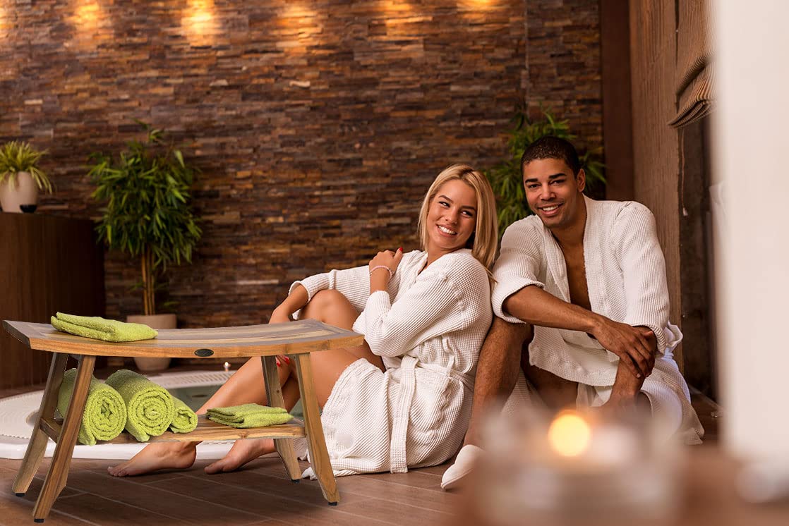 EcoDecors, 34 inch, Brown, Teak Shower Bench, Teak Bench Shower, Teak Bathroom Bench, Teak Wood Shower Bench, Shower Bench Teak, Shower Teak Bench EcoDecors