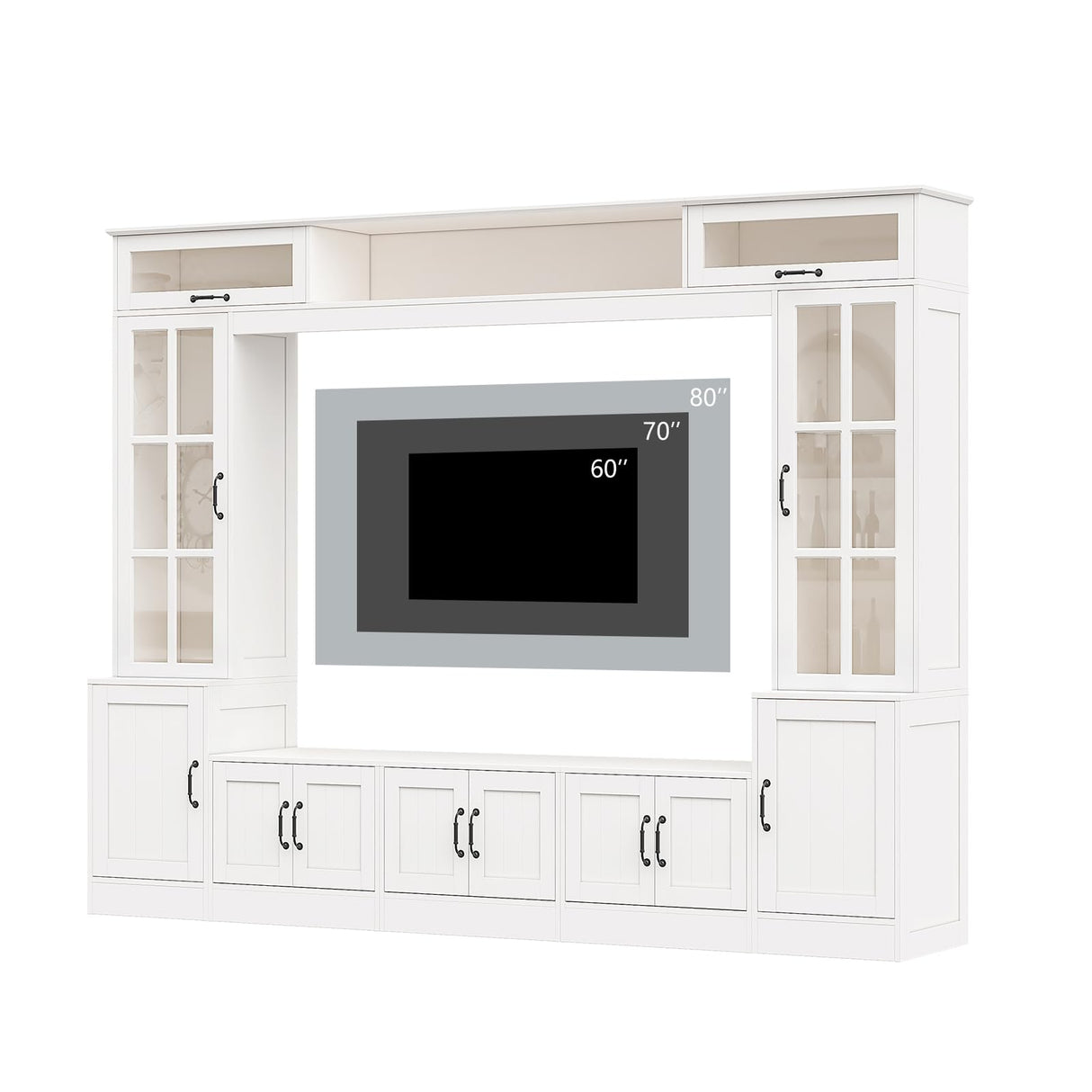 AMERLIFE 98" W Wall Unit TV Stand with Storage for TVs up to 80", Modern TV Console with LED Lights, Entertainment Center with Bookshelves for Living Room, White AMERLIFE