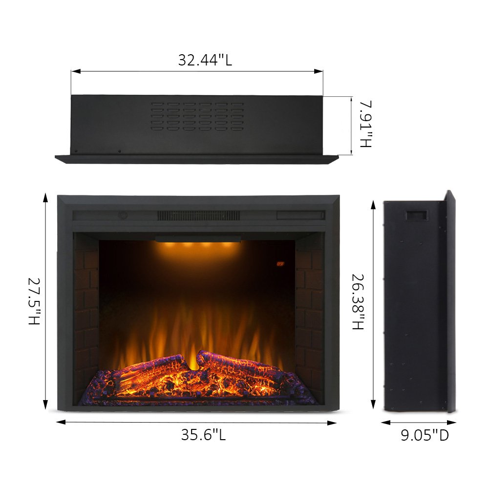 Valuxhome Electric Fireplace, 36 Inches Fireplace Insert with Overheating Protection, Fire Crackling Sound, Remote Control, 750/1500W, Black Valuxhome