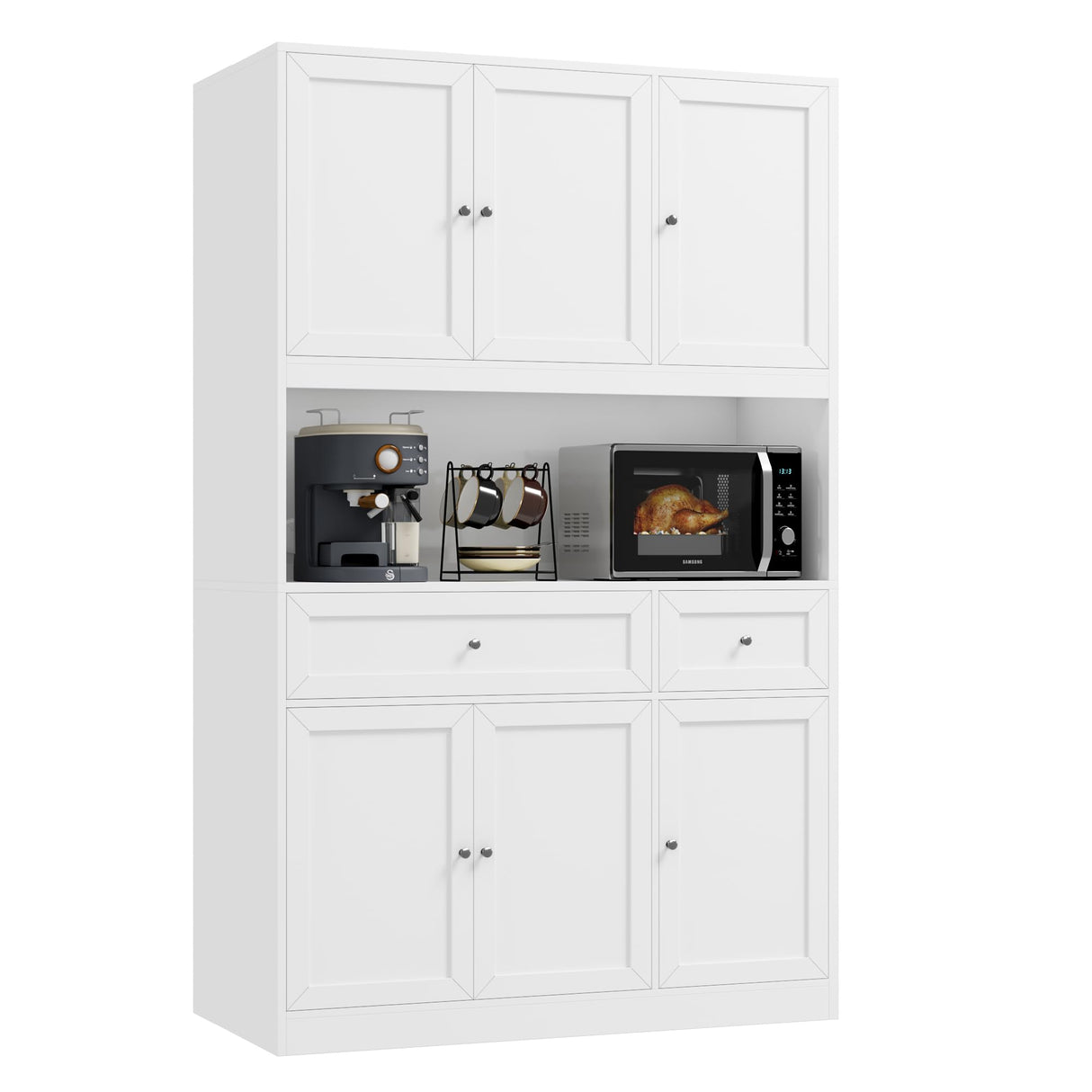 BOTLOG 72" Kitchen Pantry Cabinet, Kitchen Hutch with Microwave Stand, Buffet Cabinet with Hutch for Kitchen Dining Room, White BOTLOG