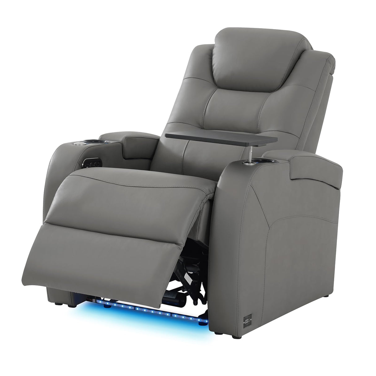 comfiroom Top Grain Leather Home Theater Seating Seats, Simple Style Dual Power Gaming Sofa Movie Theater Chairs Recliner Sofa with Type-C USB Charger (Grey, Row of 1) comfiroom